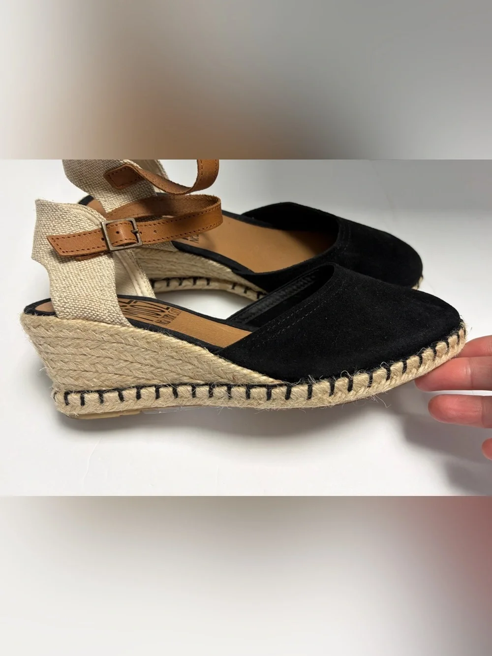 Miz Mooz Malena Black Suede Espadrille Wedge Sandals Ankle Strap 37 EU / 6.5-7